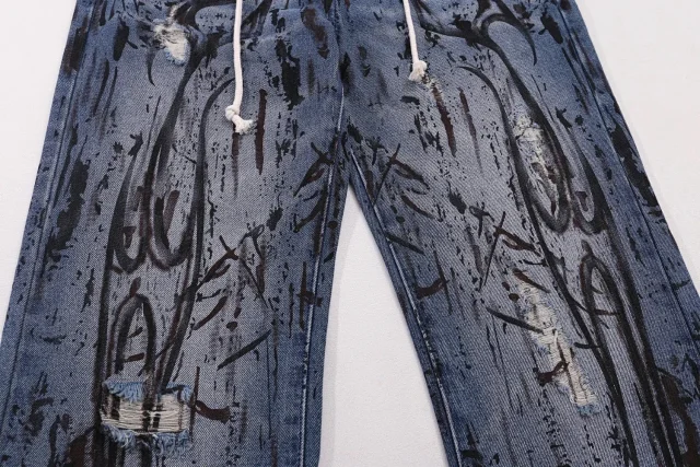 Unbranded Jeans Ink-Splatter Graffiti Drawstring Straight-Leg product detail image 9