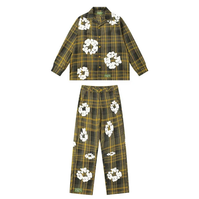 Denim Tears Matching Sets Plaid cotton wreath-print button-front shirt and trousers set product detail image 6