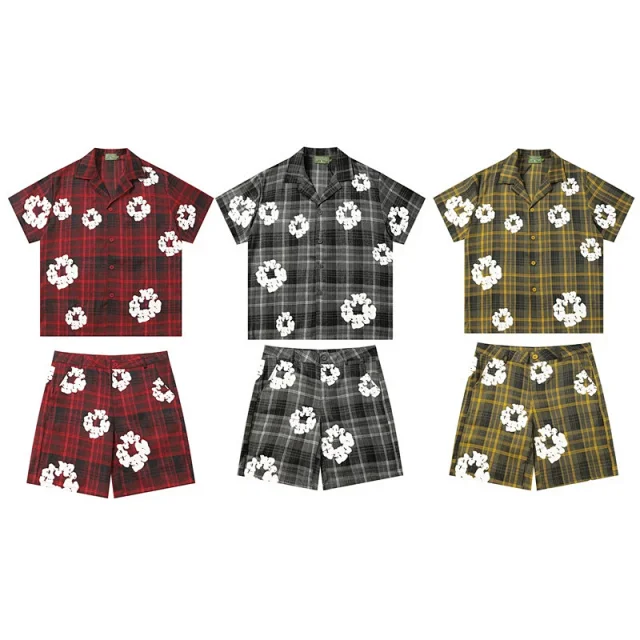 Denim Tears Matching Sets Plaid cotton wreath-print button-front shirt and trousers set product detail image 18