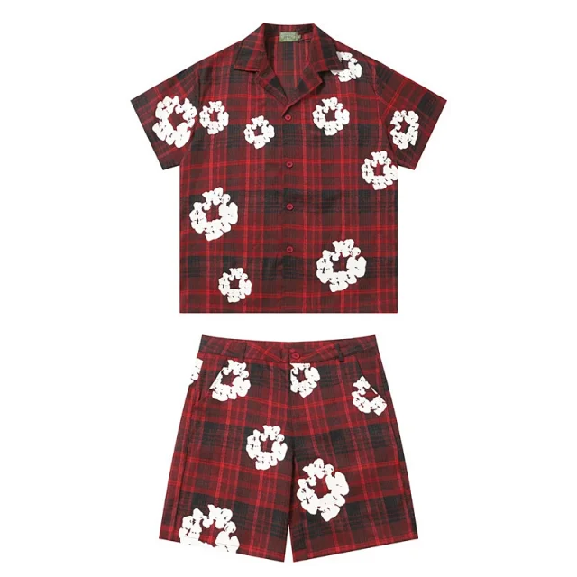Denim Tears Matching Sets Plaid cotton wreath-print button-front shirt and trousers set product detail image 25