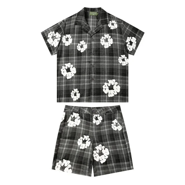 Denim Tears Matching Sets Plaid cotton wreath-print button-front shirt and trousers set product detail image 20