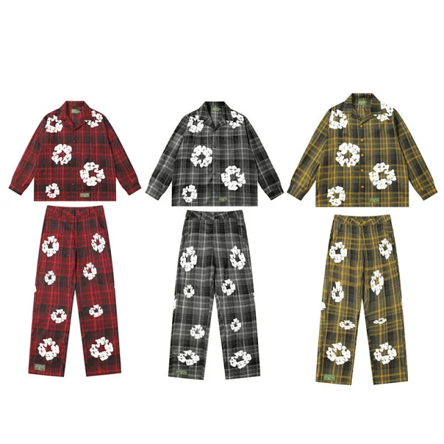 Denim Tears Matching Sets Plaid cotton wreath-print button-front shirt and trousers set product detail image 1