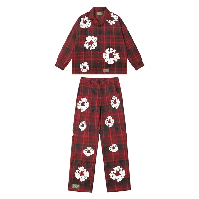 Denim Tears Matching Sets Plaid cotton wreath-print button-front shirt and trousers set product detail image 11