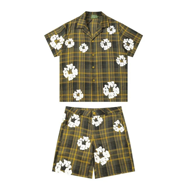 Denim Tears Matching Sets Plaid cotton wreath-print button-front shirt and trousers set product detail image 30