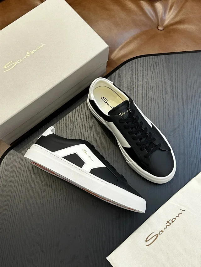 Santoni Lace-Up Star-Panel Sneakers and Leather Slip-On product detail image 7