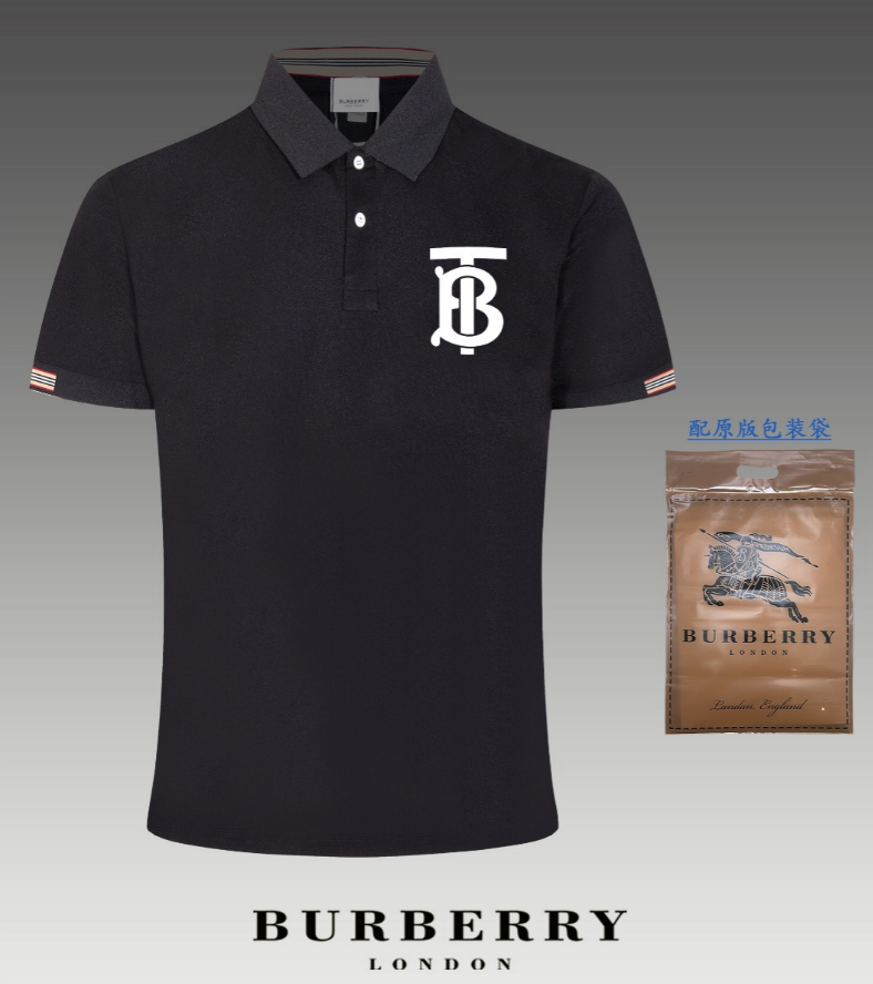 Burberry Shirts Short-Sleeve Polo Shirt with Equestrian Knight or TB Monogram Patch — 10