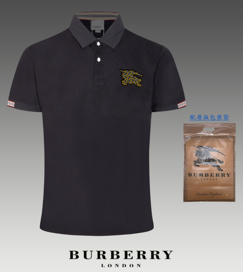 Burberry Shirts Short-Sleeve Polo Shirt with Equestrian Knight or TB Monogram Patch — 1