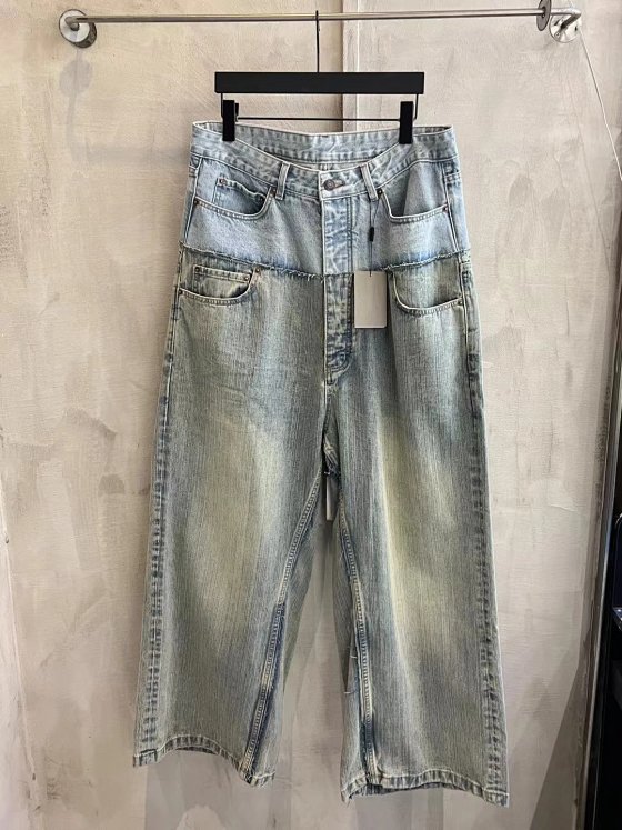 Paris B-Style Patchwork Denim Jeans New Arrival BL Washed Distressed Wide-Leg Casual Pants