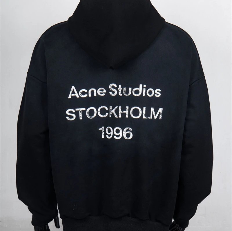 Bushui Meichao AC Style Simple Classic Letter Print Distressed Wash Loose Fit Unisex French Terry Hoodie