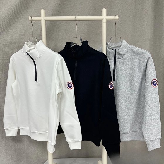 Goose Home Cross border Supply Canada Half Zipper Solid Color Badge Plus Velvet Hoodie Amazon Hoodie Long Sleeve Men's and Women's Styles