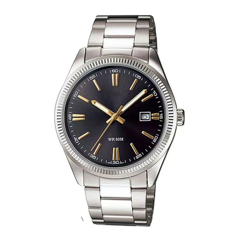 M1302 Silver Case Black Dial Gold Hands