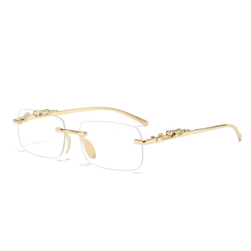Cartier Panthère Rimless Rectangle Metal Eyeglasses Gold Clear