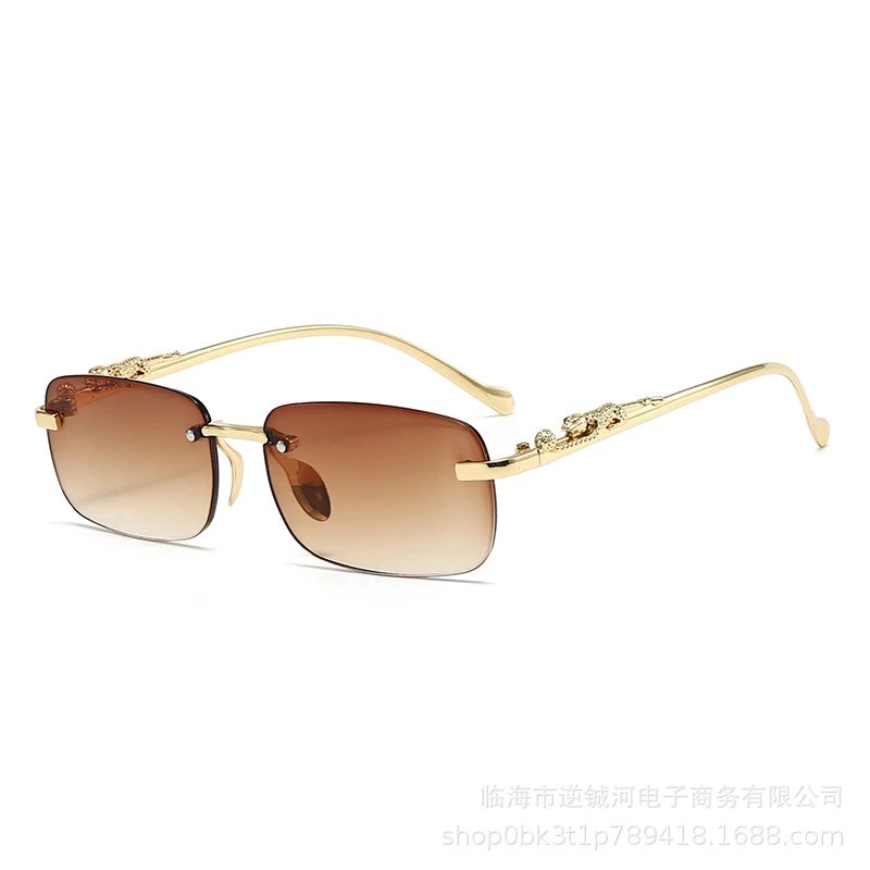 Cartier Panthère Rectangle Metal Sunglasses Gold Brown