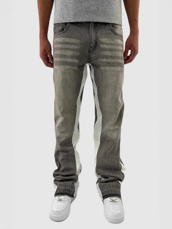 Cross-Border American Retro Patchwork Jeans Men's New Streetwear Casual Washed Loose Hip-Hop Flare Pants Independent Site