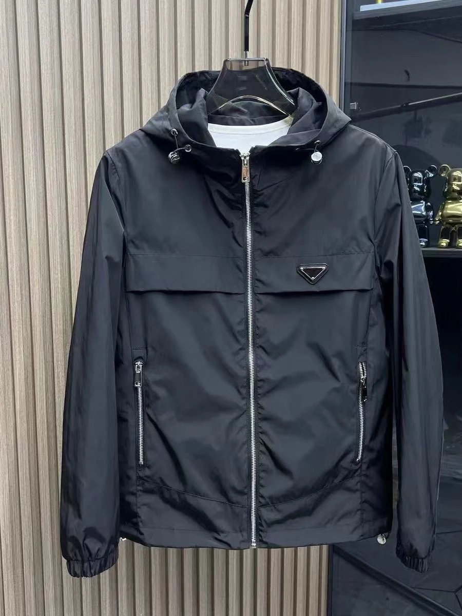 2025 Spring/Autumn Solid Color Minimalist Jacket for Men – Premium Streetwear High-End Casual Windbreaker with Hood