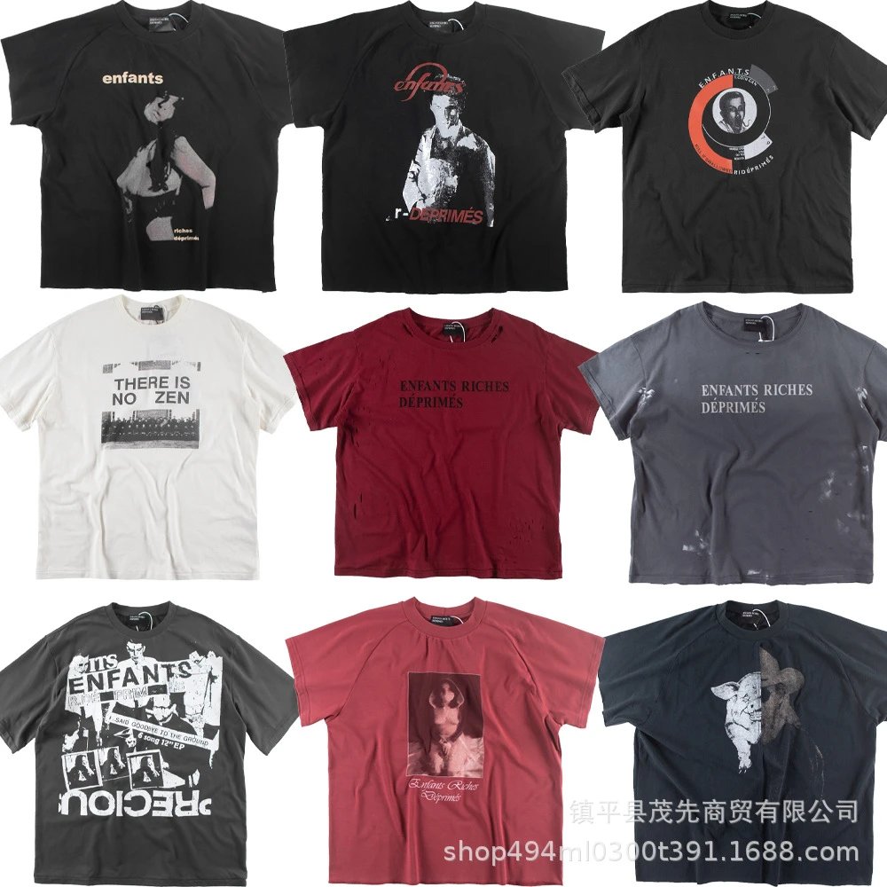 Cross border erd new melancholic rich second-generation vintage worn slogan printed short sleeved American trendy casual t-shirt high street