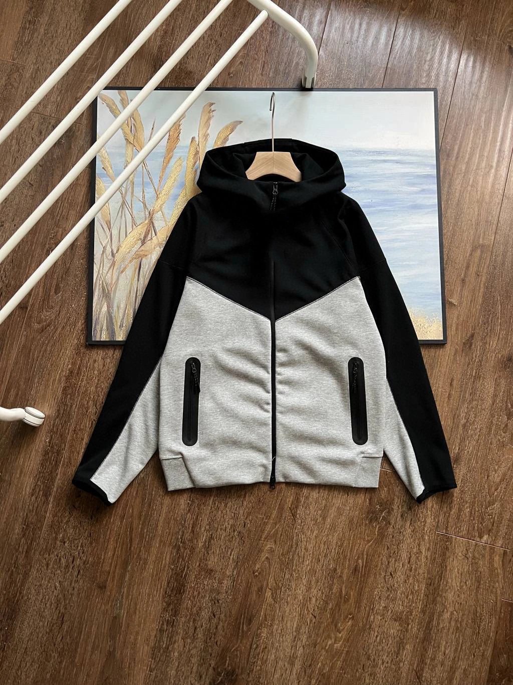Black patchwork light gray jacket