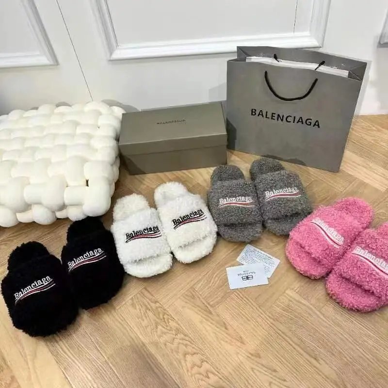 B-Style Faux Fur Slides 2025 New Arrival Wool Blend Cozy Indoor-Outdoor Flat One-Strap Sandals