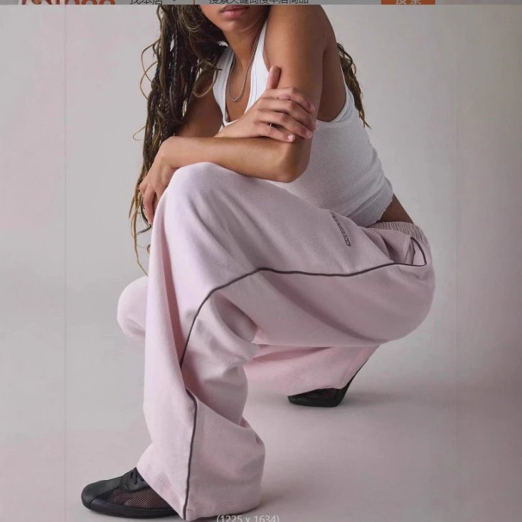 M6067 Cross-border European and American Embroidered Loose Fashion Casual Elegant Commuter Style Trendy Versatile Straight-leg Long Pants Sports