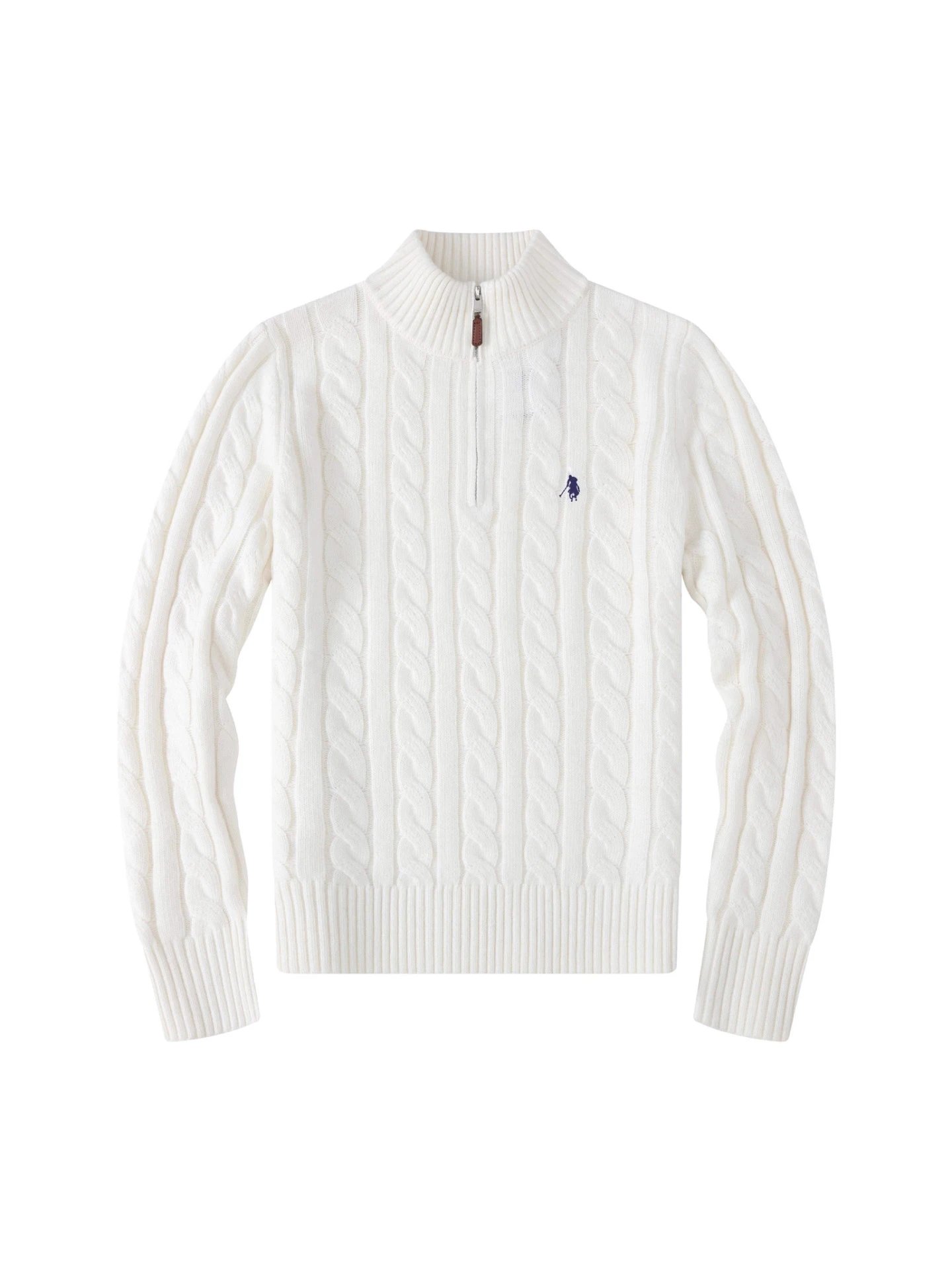 Cross-border Foreign Trade Men's Small Pony Logo Sweater Half-Zip Thickened Cable-Knit Casual Wool Knitwear
