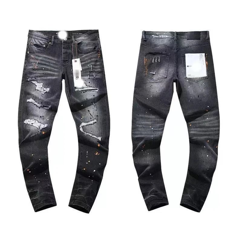Wholesale Purple American Streetwear Distressed Patch Trendy Straight-Leg Amiri Style Jeans Brand