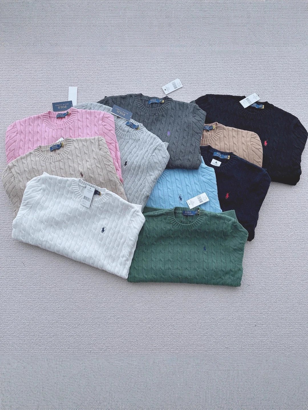 RL Polo Vintage Cable Knit with Pony Embroidery Crew Neck Short-Sleeve Sweater for Men and Women, 24 Fall New Arrival, Pure Cotton Knit Top