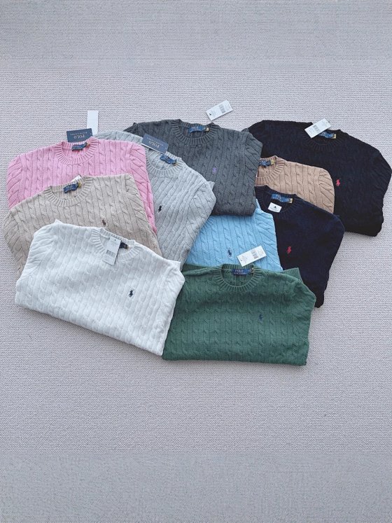 RL Ralph Vintage Fried Dough Twists pony embroidered round neck short sleeve sweater for men and women 24 autumn new style cotton knitwear