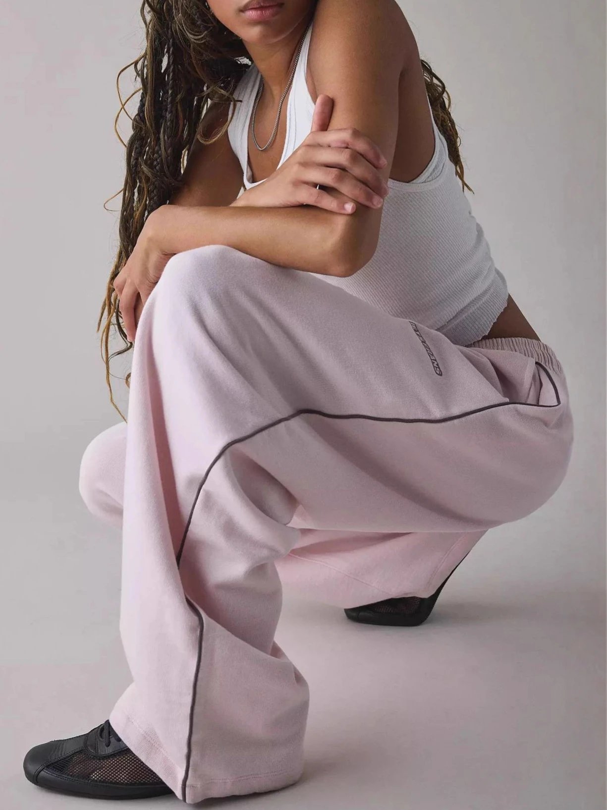 European and American cross-border new pink embroidered casual pants for women, loose and comfortable straight leg elastic waist pants, 2025 new style