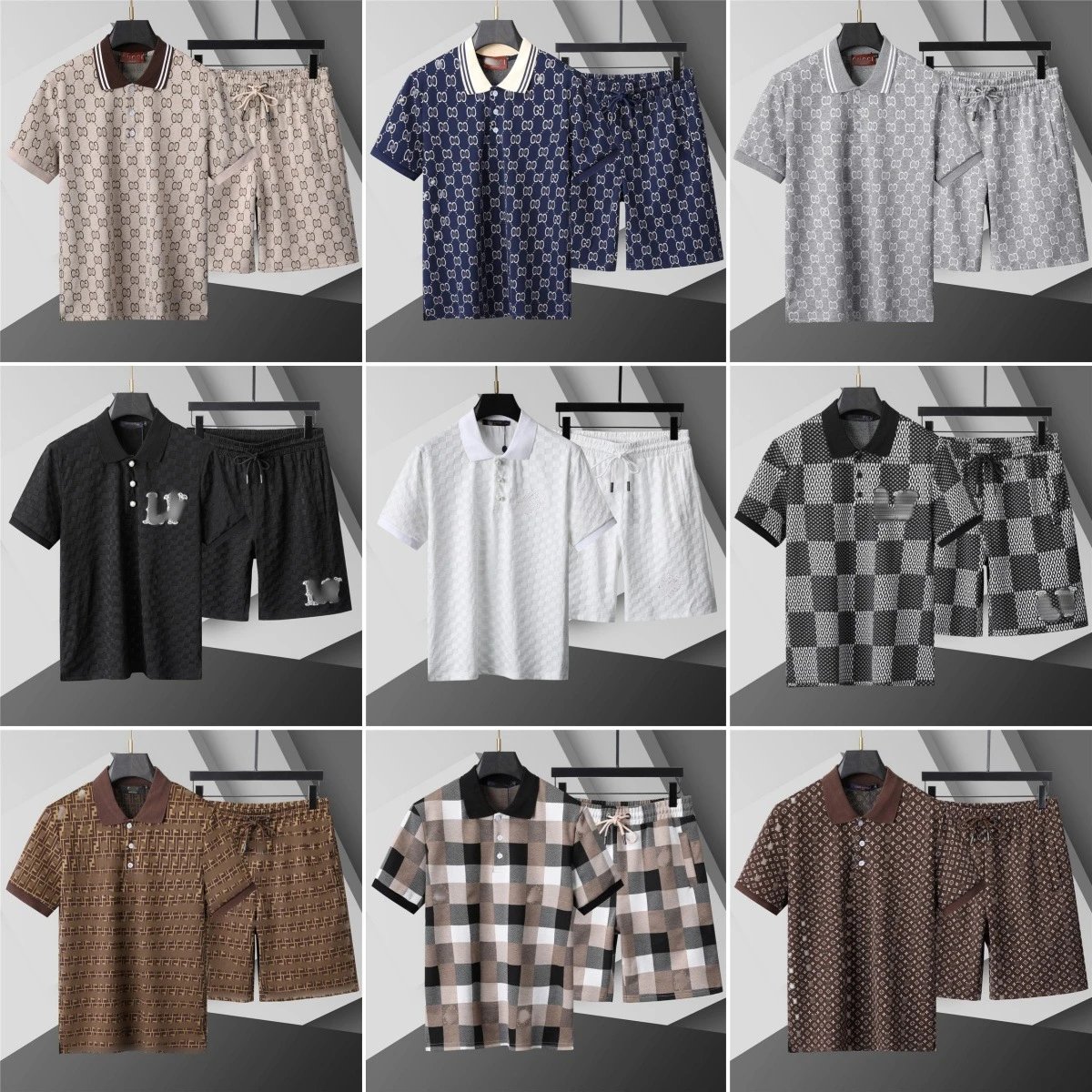 [Corrected Version] New Summer European & American Luxury Men's Casual Sport Set Polo Shirt & Shorts for Export