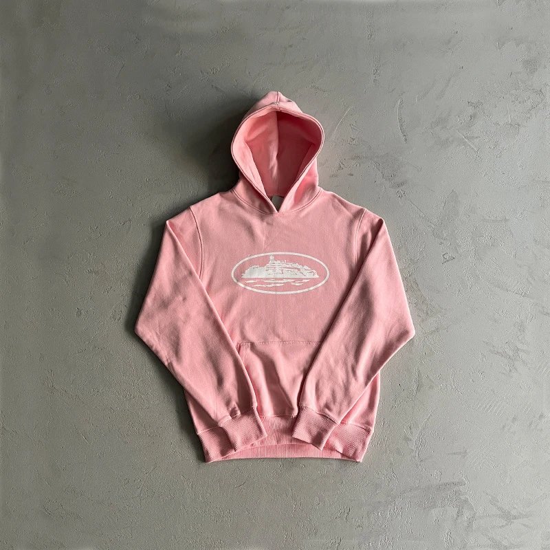 Pink Hoodie with Oval Boat Print