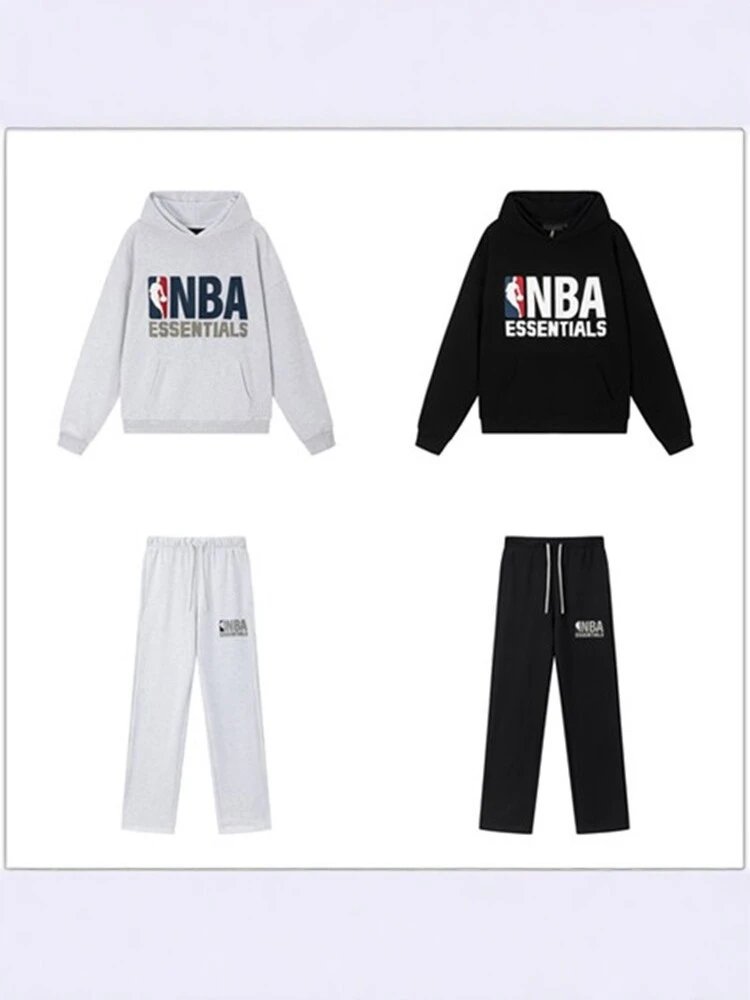FOG Collaboration Flocked Letter Hooded Fleece Sweatshirt Men's Loose Pullover Jacket Spring Autumn Couple Matching