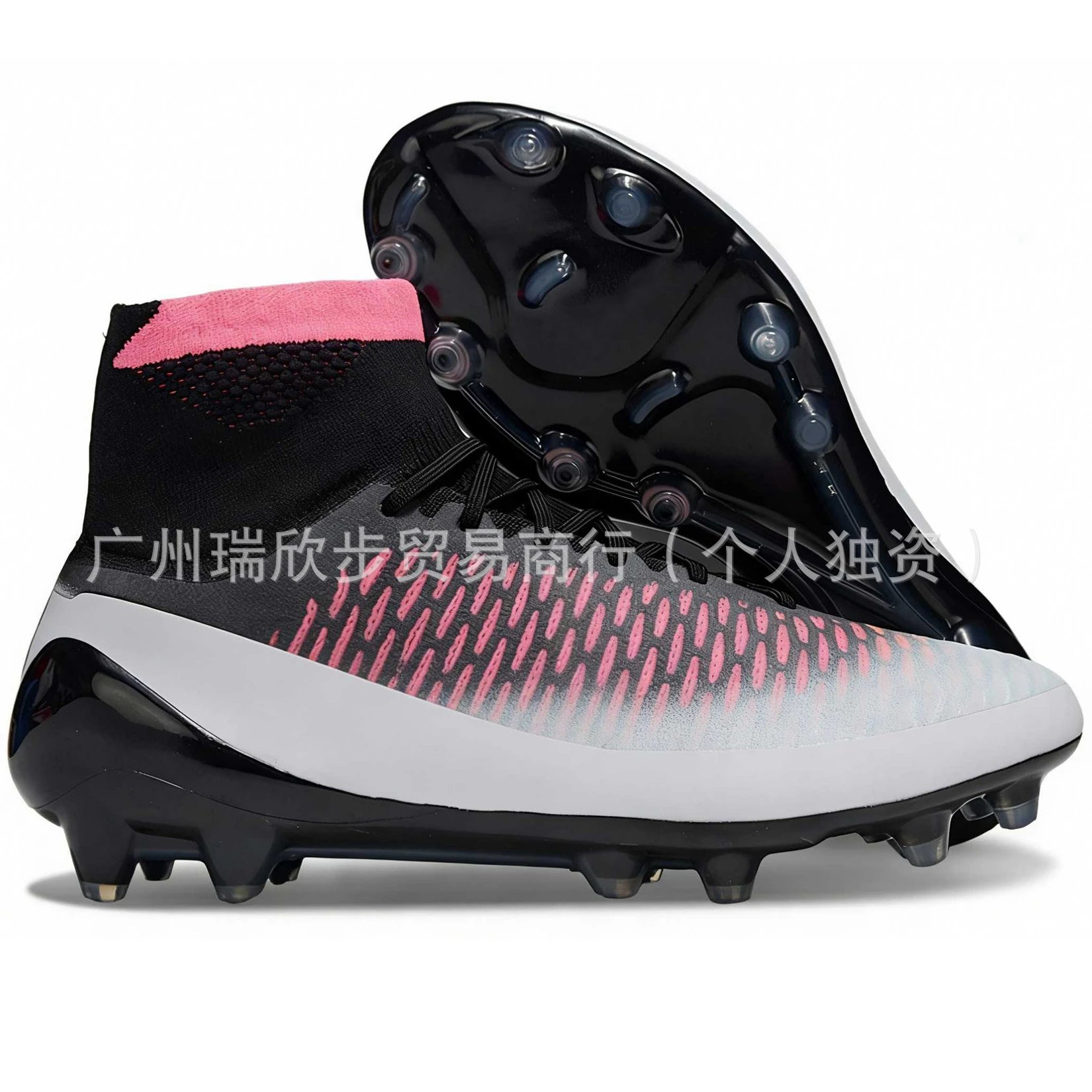 男子内置全气垫高帮针织人草FG钉缓震足球运动鞋 soccer shoes