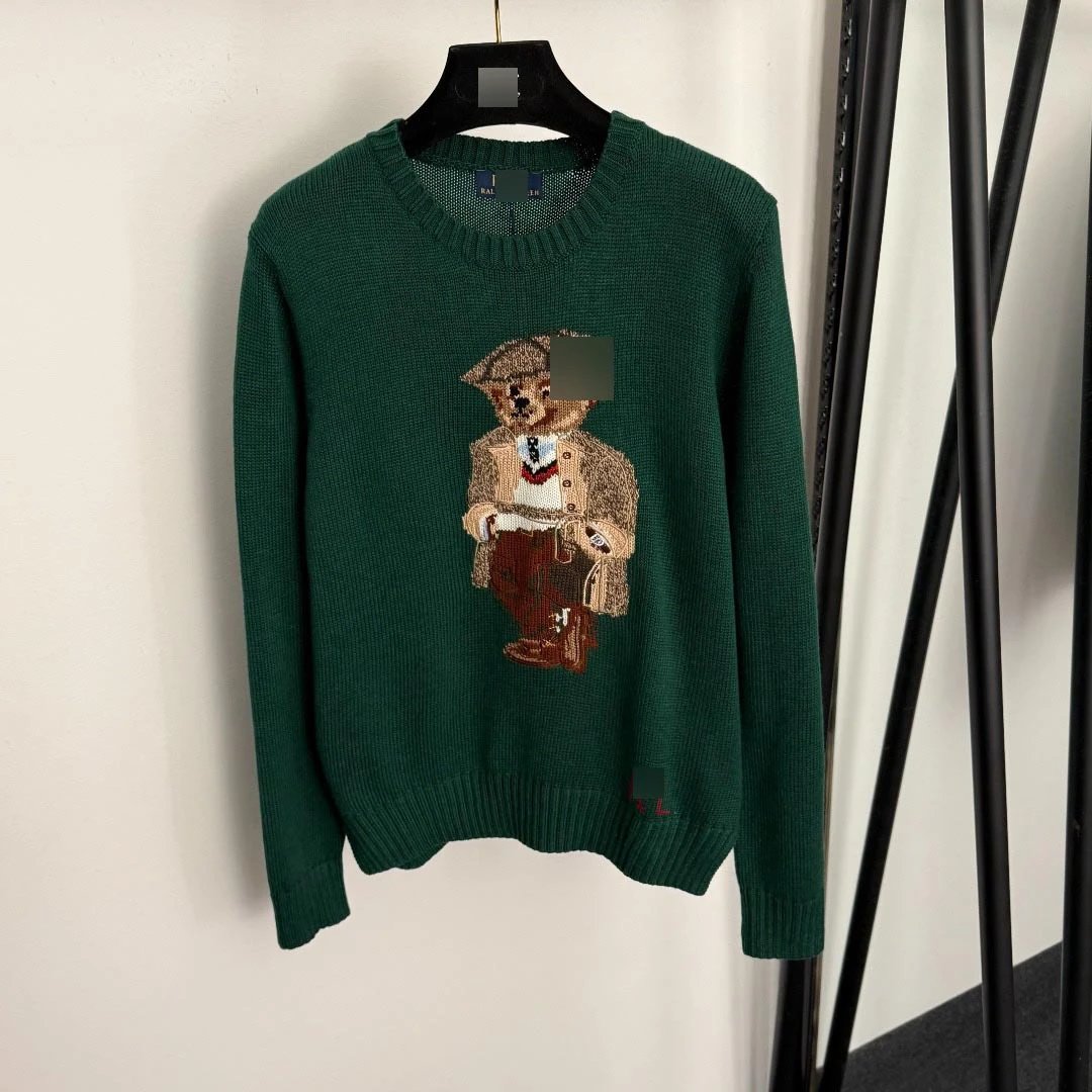 Nanyou High-end Hot-Selling Foreign Trade Lauren New Fashion Bear Jacquard Pattern Wool Blend Long Sleeve Knit Sweater