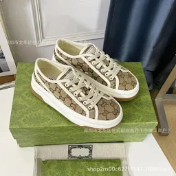 thumbnail for Foreign trade G home 1977 high version platform embroidered letter canvas shoes flatform sole couple casual versatile board shoes