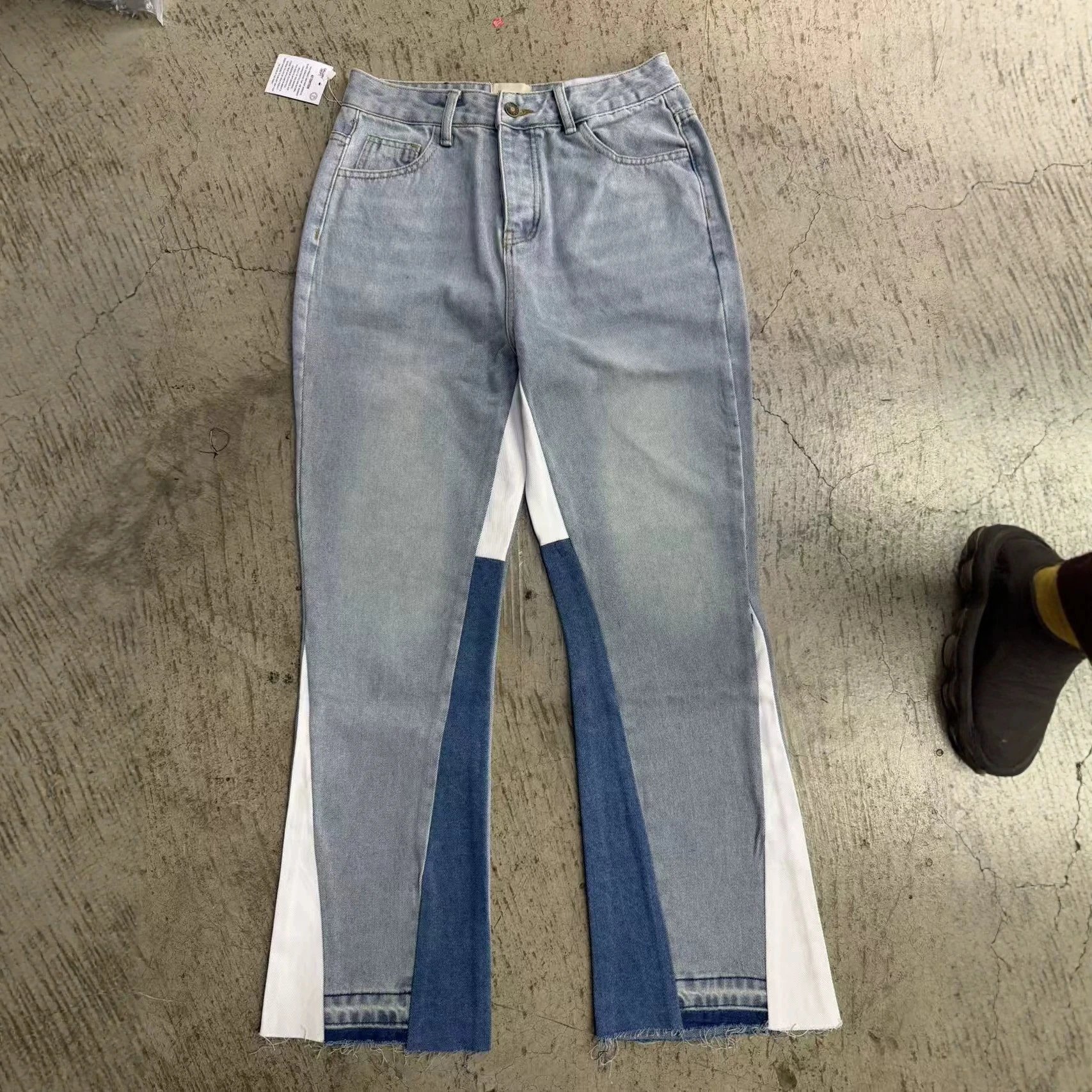 GA Wholesale Cross-Border Trendy Brand Denim Flared Washed Distressed Patchwork Unisex Jeans