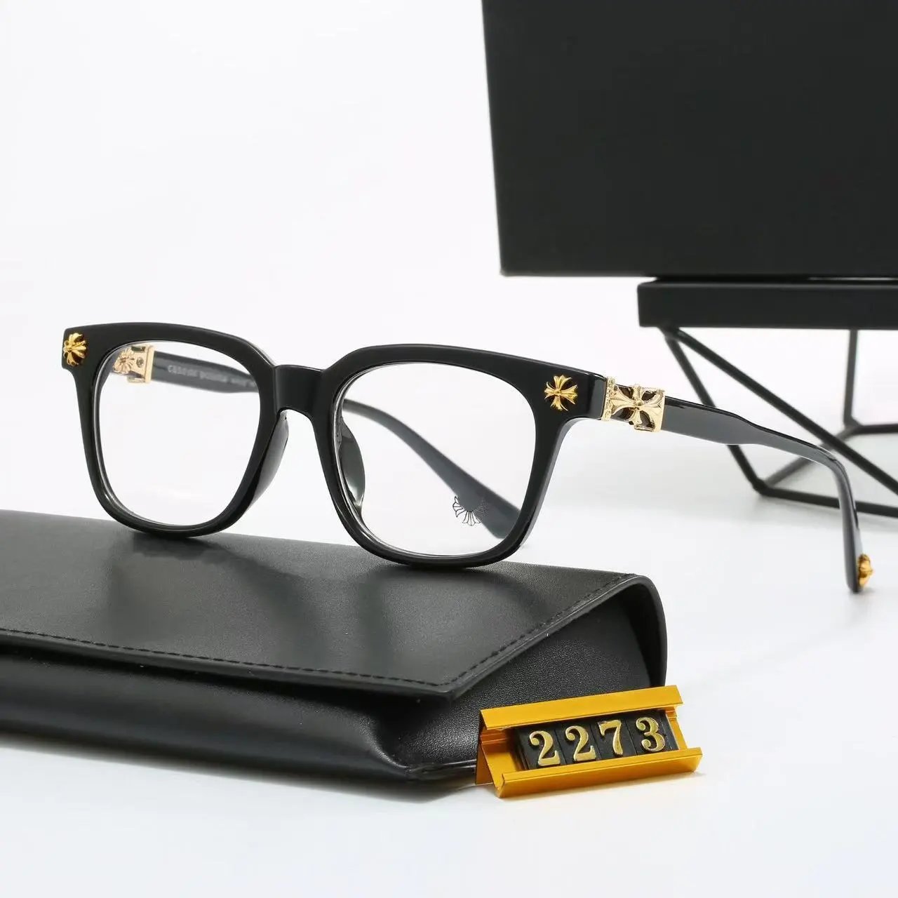 Chrome Hearts Square-Frame Acetate Eyeglasses Black Gold (2273)