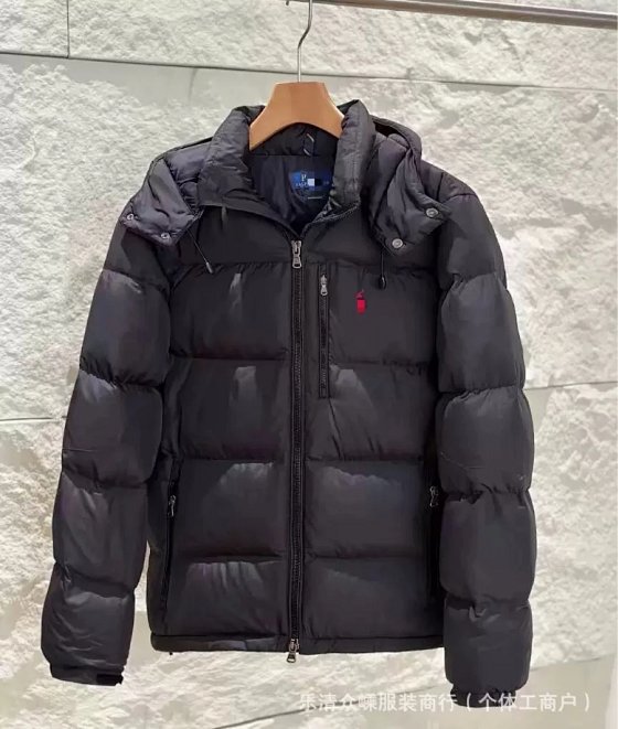 Cross border QR code scanning Ralph RL men's and women's pony embroidered hooded detachable windproof, waterproof, warm cotton jacket