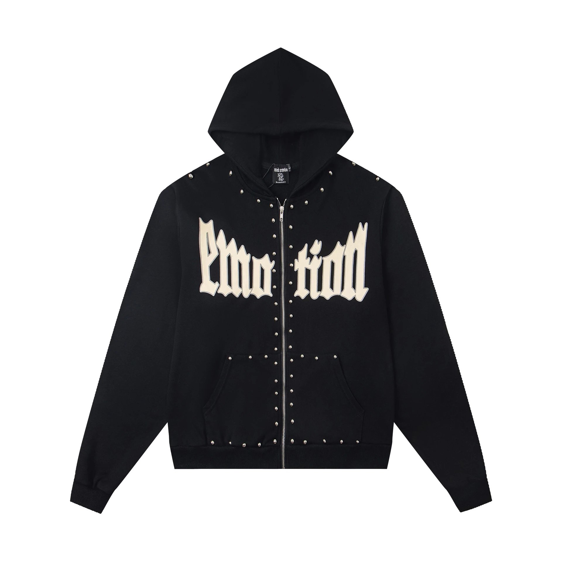 Mixed Emotions TK1 Zip Hoodie Jacket Rhinestone Studded Black