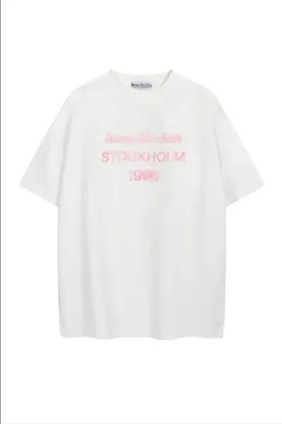Acne Studios Stockholm 1986 Pink Print White T-Shirt - 1