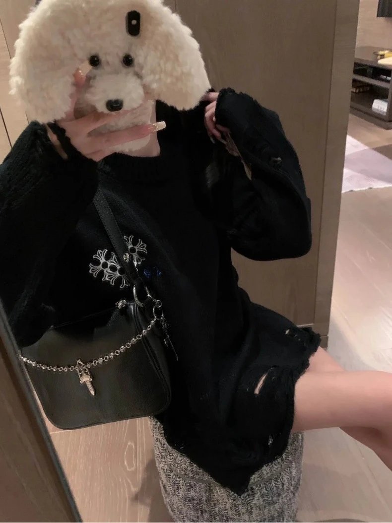 Gallery Dept. Distressed Knit Sweater Black - 9