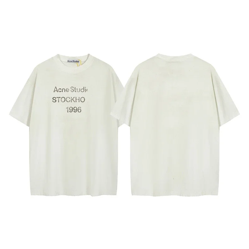AC1996 old washed and worn gradient letter printed short-sleeved loose T-shirts for men and women couples