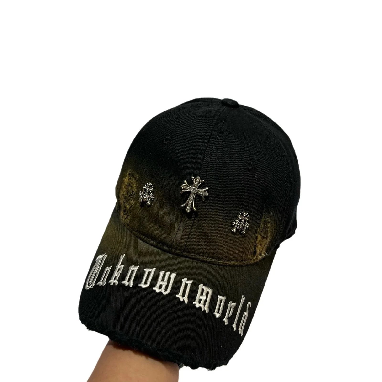 Dior Baseball Cap Olive Green Distressed Embroidered Cross embellished Cap