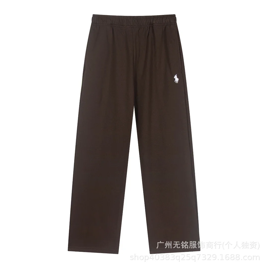 RL Pony Embroidered Tie Elastic Waist Casual Men's and Women's Heavyweight Straight Sweatpants