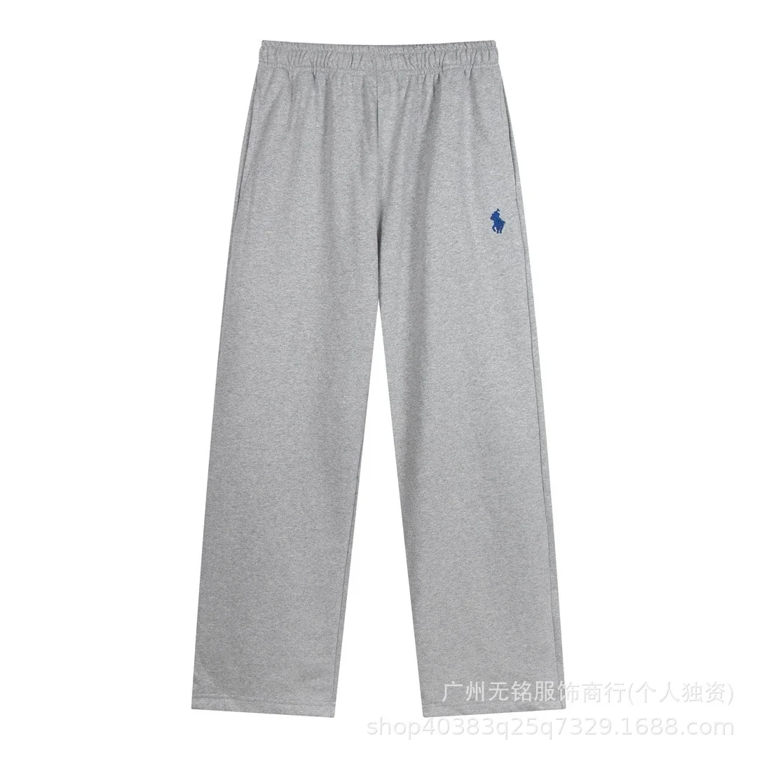 RL Pony Embroidered Tie Elastic Waist Casual Men's and Women's Heavyweight Straight Sweatpants