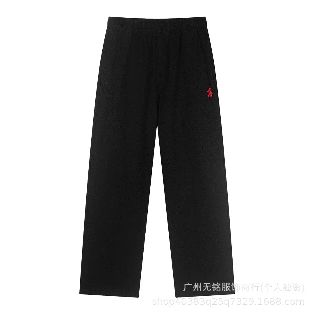 RL Pony Embroidered Tie Elastic Waist Casual Men's and Women's Heavyweight Straight Sweatpants