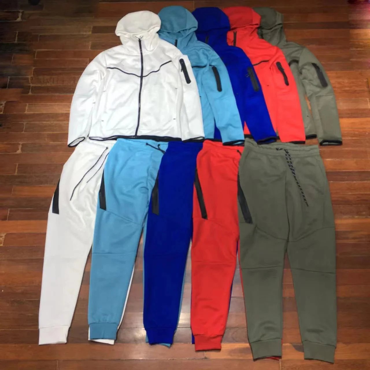 Tech Fleece Hooded Zip-Up Gray Blue Black Navy White Sportswear Set