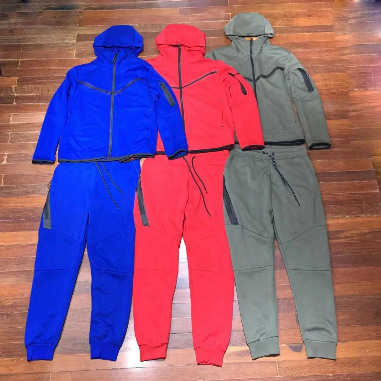 Tech Fleece Hooded Zip-Up Gray Blue Black Navy White Sportswear Set