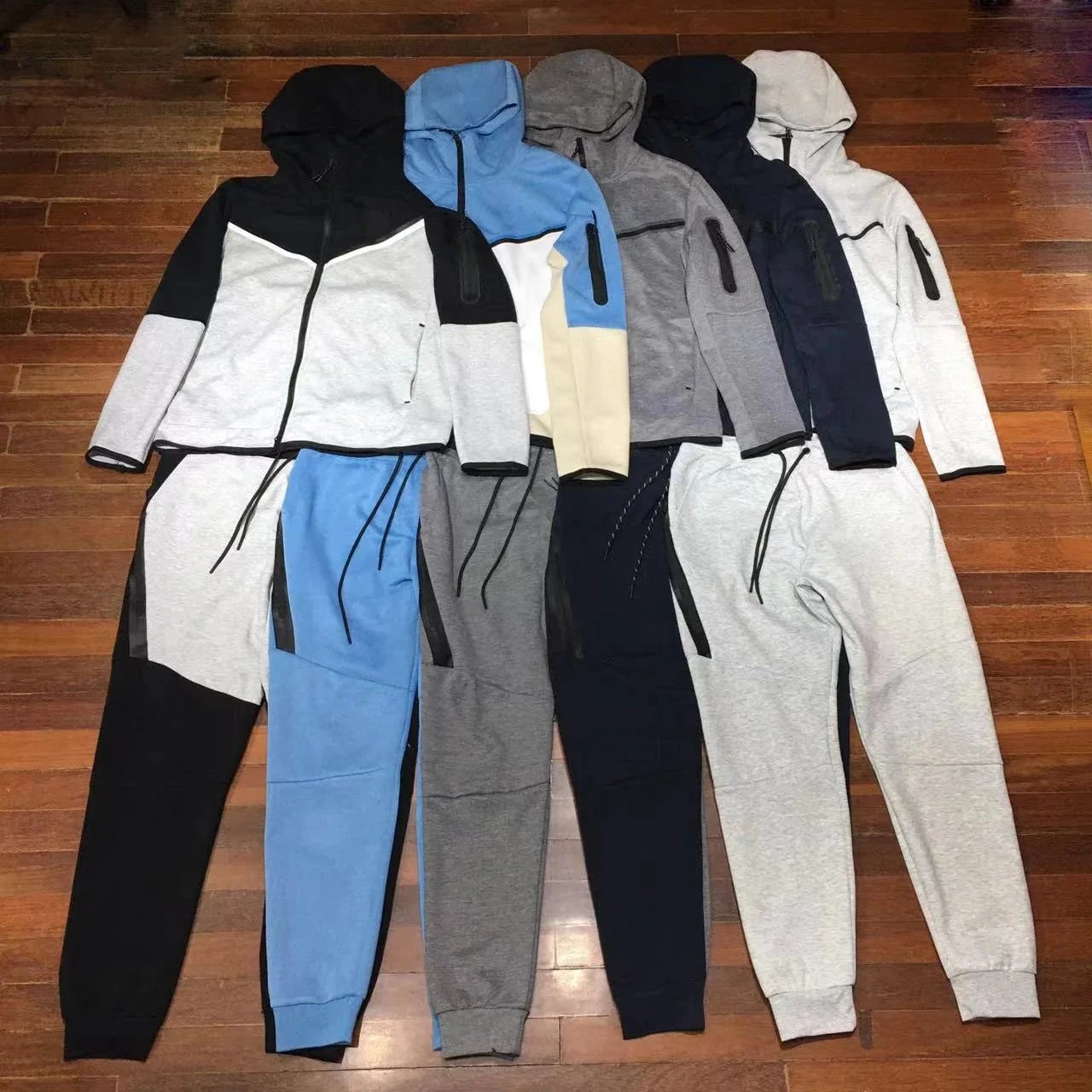 Tech Fleece Hooded Zip-Up Gray Blue Black Navy White Sportswear Set