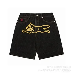 thumbnail for American high street fashion brand flying dog print unisex denim trousers