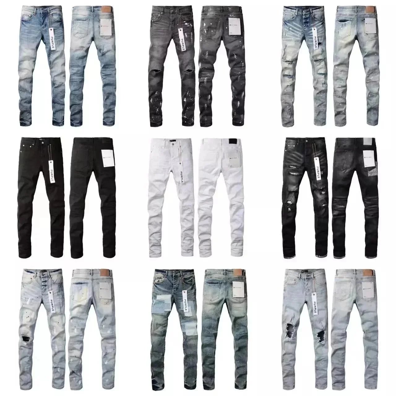 Purple Distressed Patchwork Denim Jeans - Light Wash Ripped - 196690